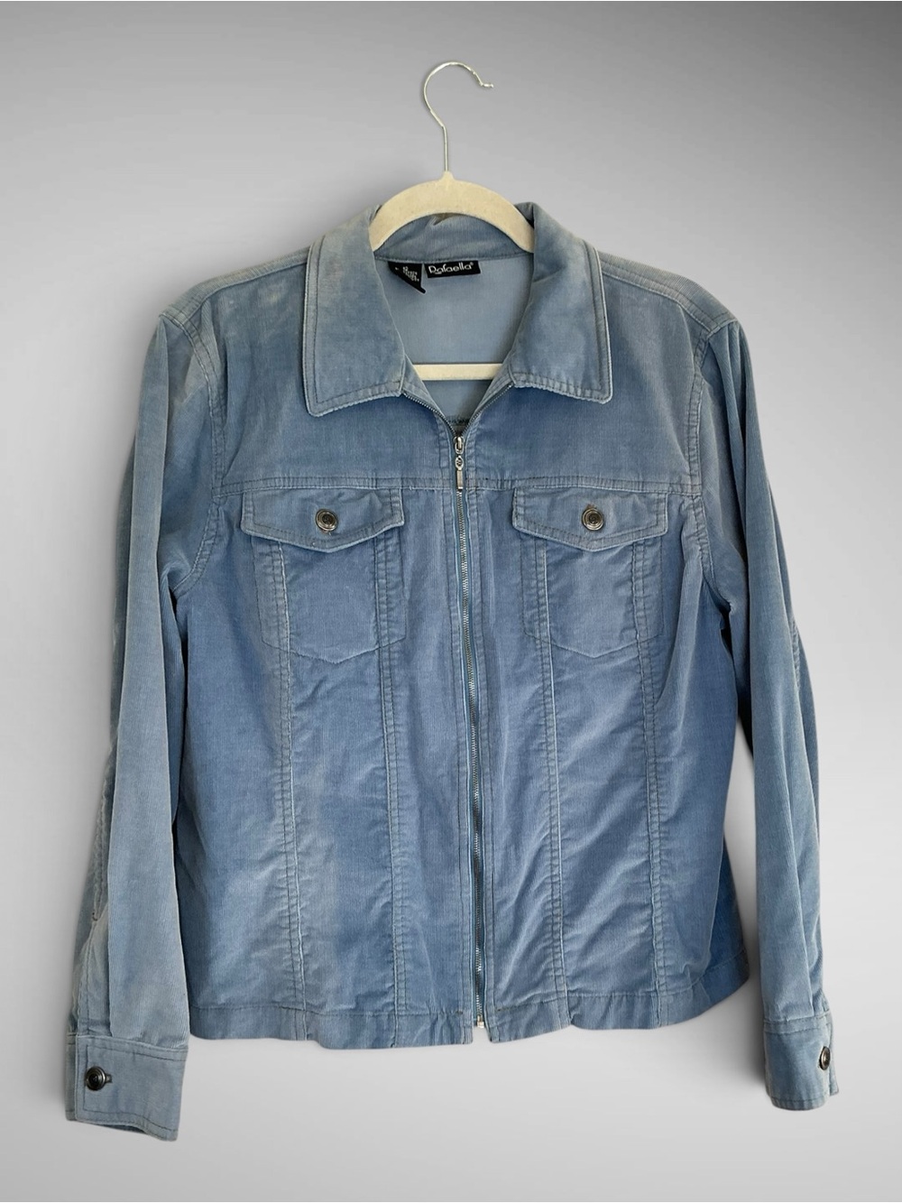 Vintage Rafaella Women’s Corduroy Zip Jacket Faded Blue Size 12 Large